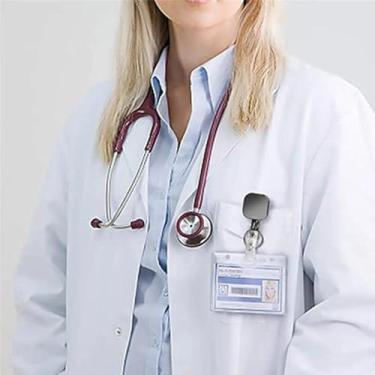 Imagem de Chaveiro com porta-cartão de identificação de 3 chaves e cabo retrátil de mola extra forte 60 cm porta-cartão de identificação