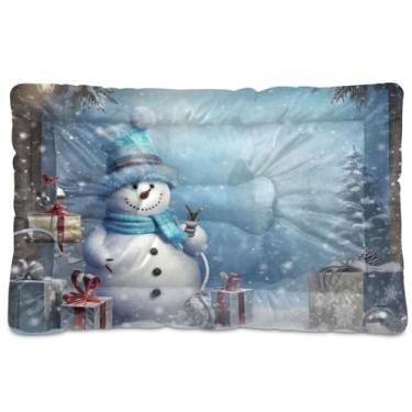 Imagem de KEEPREAL Cama de Natal para cães com boneco de neve, cama retangular confortável para animais de estimação, cama ultra macia e calmante para cães pequenos e médios, 45,7 x 61 cm (41)