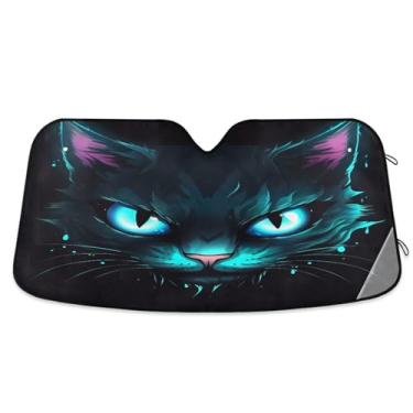 Imagem de Blueangle Protetor solar azul neon olho de gato pára-brisa para carros - proteção UV dobrável, ajuste universal 139.7 cm x 70.1 cm protetor de para-brisa frontal (412)