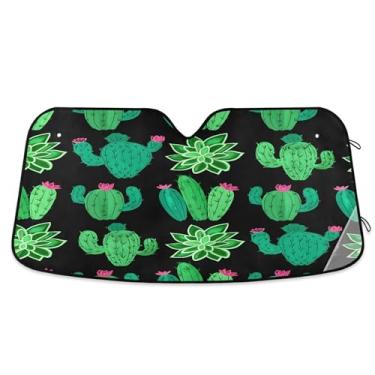 Imagem de SEHANY Pára-brisa de carro cacto planta verde para-sol dobrável janela frontal protetor de viseira solar para carro, SUV, caminhão - Mantenha o veículo fresco, 133 x 23,5 polegadas