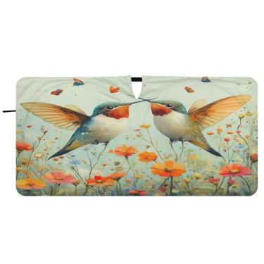 Imagem de Blueangle Beija-flores silvestres pára-brisa para-sol - 149.9 cm x 76.2 cm dobrável carro janela frontal blocos pára-sol raios UV viseira de sol (428)