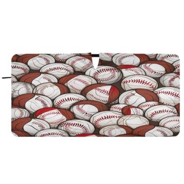 Imagem de Blueangle Pára-brisas com padrão de bolas de beisebol - 157,5 cm x 81,3 cm dobrável para janela dianteira do carro bloqueia raios UV viseira de sol (351)