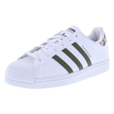 Imagem de adidas Tênis infantil Superstar, Branco/branco-oliva, 7 Big Kid