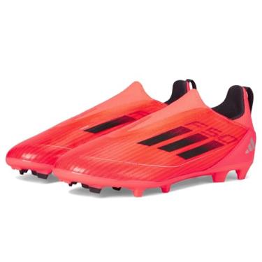 Imagem de adidas Tênis infantil unissex F50 League sem cadarço firme/multi chão, Turbo/Aurora Preto/Platina Metálico, 11 Little Kid