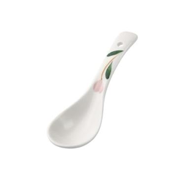 Imagem de Concha de sopa Concha de sopa cerâmica em forma ovo japonês colher doméstica cabo longo 1 peça concha branca(Pequeno)