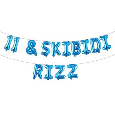 Imagem de Banner de balão multicolorido 11 & Skibidi Rizz - suprimentos, ideias, presentes e decorações para festa de 11 anos (11 e SKIBIDI RIZZ Blue)