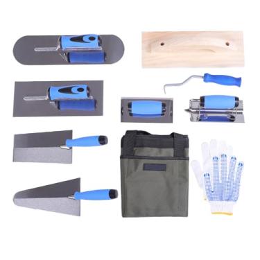 Imagem de Yunir Conjunto de Ferramentas Manuais para Alvenaria de 10 Peças, Inclui Espátula de Canto, Espátula de Tijolo, Gancho de Barra de Reforço, Espátula Apontadora, Luvas e Bolsa de