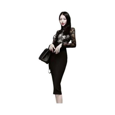 Imagem de Vestido Bodycon Retro Coreano Com Renda Para Trabalho Casual Feminino 