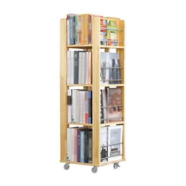 Imagem de LMJYU Suporte de revista de 4 níveis prateleira de jornal do chão ao teto prateleira que economiza espaço pode se mover e girar 360 graus cor de madeira organizador porta-revistas