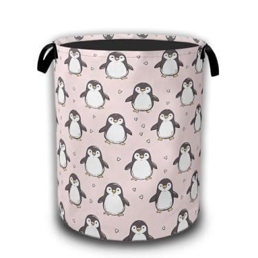 Imagem de Cesto de roupa suja fofo pinguim, cestos de roupa suja rosa, tecido Oxford impermeável, armazenamento de brinquedos para quarto, banheiro, berçário, 40 x 51 cm