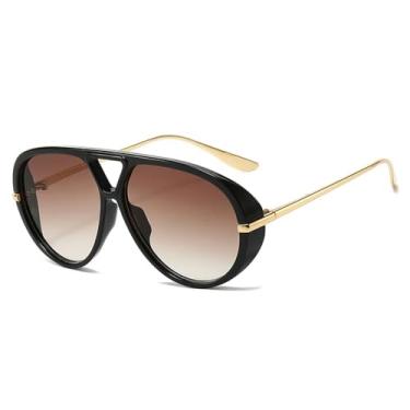 Imagem de Óculos de Sol Feminino Oversized com Ponte Dupla, Cores Vibrantes, Estilo Punk Masculino, Proteção UV400, Ideal para Esportes ao Ar Livre, Corrida e Ciclismo, Cor: Preto Chá Degradê