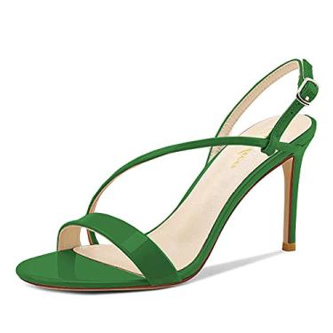 Imagem de Lutalica W Sandálias femininas sexy de couro envernizado, bico aberto, tira única, salto alto stiletto para festas noturnas e casamentos, Verde, 38