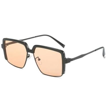 Imagem de JRLLFD Óculos de sol clássicos com armação grande, femininos e masculinos, fashion, de metal, para esportes ao ar livre, proteção UV400 (preto champanhe)