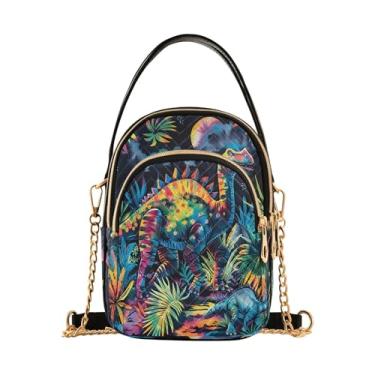 Imagem de CEBUGI Bolsa tiracolo feminina clutch para telefone bolsa de ombro elegante dinossauro com alça de corrente removível