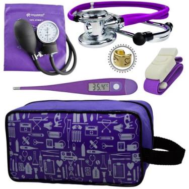 Imagem de Kit Aparelho Pressão Estetoscópio Estampado Incoterm, Violeta escuro