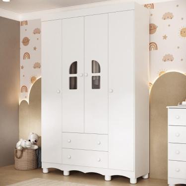 Imagem de Guarda-roupa Infantil 122cm com Vidro 4 Portas e 2 Gavetas Aurora Multimóveis MP4498
