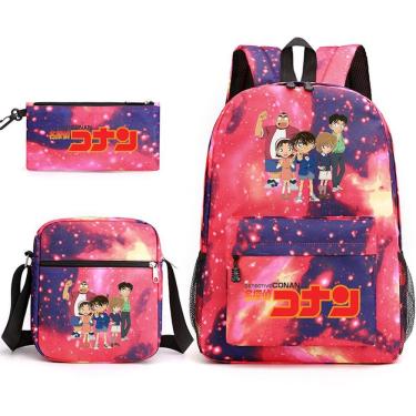 Imagem de Conjunto de mochilas Detective Conan Edogawa para crianças, 3 unidades