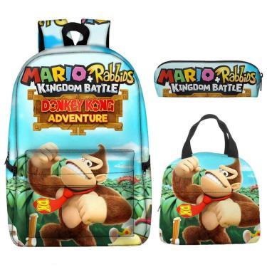 Imagem de Conjunto de mochilas escolares Marios Bros Donkey Kong para crianças, 3 unidades