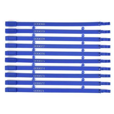 Imagem de Vedações de segurança de porta de reboque de caminhão de plástico, etiquetas de segurança, fechaduras descartáveis numeradas para contêiner de transporte, logística, transporte, pacote de envio (azul