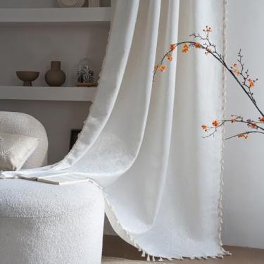 Imagem de ENJOYBRIDAL Cortinas de damasco creme de 203 cm para sala de estar, cortinas semitransparentes, quarto, medalhão, estampadas, painéis de cortina até o chão, janela, jacquard, bolso para varão, 2