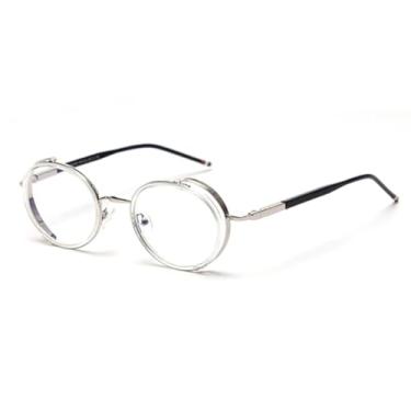 Imagem de JRLLFD Óculos de sol oval retrô masculino metal feminino armação redonda (c5)