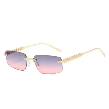 Imagem de HCHES Óculos de Sol Femininos de Luxo Sem Armação com Lentes Degradê, Estilo Retrô, com Rebites, Casuais e Proteção UV400 (Dourado, Roxo e Rosa)