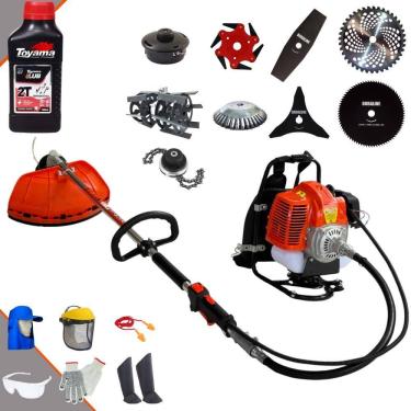Imagem de Cortador de Grama Costal Terra 43cc Carretel + Facas 2 Pontas, 3 Pontas, 6 Pontas, 40 Dentes, 80 Dentes, Trimmer, Escova e Enxada + Óleo Toyama + EPI