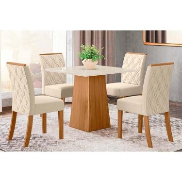 Imagem de Conjunto Mesa Sala Jantar Dora Tampo Madeirado 90x90cm E 4 Cadeiras Vita Nature Linho Henn