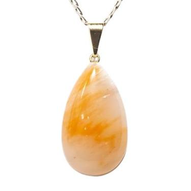 Imagem de Colar Gota Aragonita Raio Laranja Pedra Natural Pino Dourado