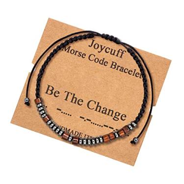 Imagem de JoycuFF Pulseiras inspiradoras com código Morse para homens e mulheres, presente de aniversário e Natal para mãe, pai, filha, tia, avó, joias, cordão, memorial, formatura, 6 inches, Nylon, hematita