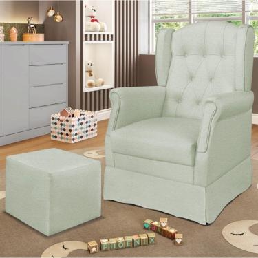 Imagem de Poltrona De Amamentação Com Balanço E Puff Elyra Veludo Menta P02 - D'rossi