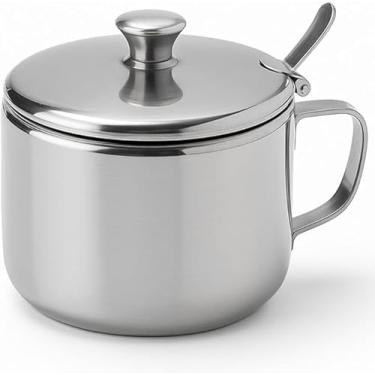 Imagem de Açucareiro em Aço Inox com Colher, 220ml, Tampa Rebatível, Ideal para Café, Chá e Mesa Posta