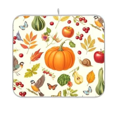 Imagem de Tapete de secagem de prato de abóbora de outono de girassol para balcão de cozinha, absorvente, almofada de escorredor de pratos de microfibra e protetor para bancadas de cozinha 40 cm x 45 cm