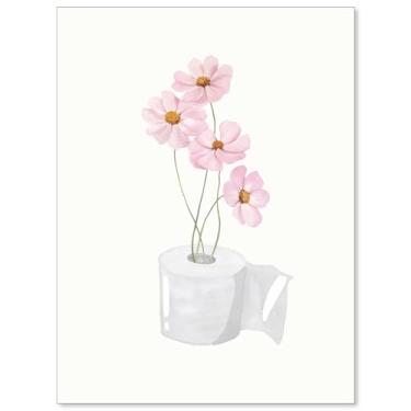 Imagem de YYS Arte de parede de flores em aquarela rosa, pôster botânico, minimalista, papel em rolo, impressões em tela, pintura floral vintage, decoração de parede para banheiro, banheiro, 30,5 x 40,6 cm, sem