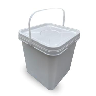 Imagem de Balde Quadrado Branco 16 L Reciclado com Tampa de Segurança e Alça Plástica | Ideal Para Armazenar e Envasar Materiais - 01 Unidade