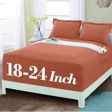 Imagem de Mocassi Lençol com elástico luxuoso 1800 de qualidade premium de hotel – Ultramacio, microfibra resistente a vincos, bolso extra profundo de 45 a 60 cm, lençol com elástico, King, Cooper