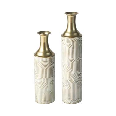 Imagem de Glitzhome Vasos de metal de 66/50 cm, conjunto de 2 vasos grandes para flores secas, vaso decorativo de metal branco e dourado moderno destacável para centro de mesa, sala de estar, canto de chão para