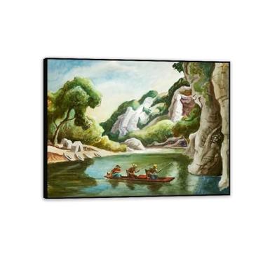 Imagem de Zeichn8u Thomas Hart Benton Paintings Arte de parede Buffalo River Ozarks Reproduções de arte clássicas Thomas Hart Benton Pôster em tela para sala de estar decoração de parede de casa moldura preta
