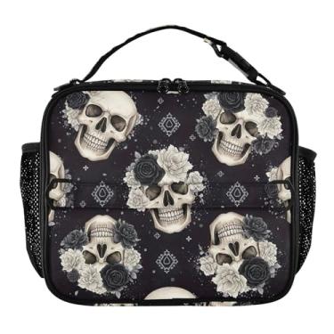 Imagem de Joisal Lancheira floral com caveiras fofas para mulheres, meninas, lancheira masculina e infantil, lancheira para trabalho, bolsa térmica para adultos