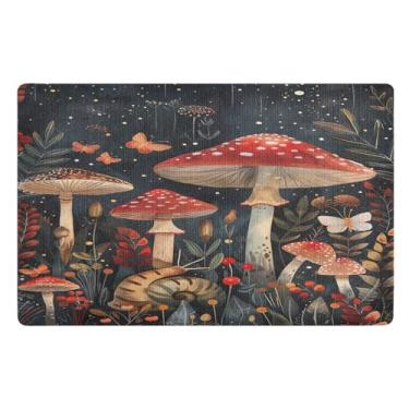 Imagem de Joisal Enchanted Mushrooms Capacho de entrada externa antiderrapante Tapete de boas-vindas engraçado 81 x 50 cm