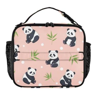 Imagem de Joisal Linda lancheira Pandas com folhas de bambu rosa para mulheres, meninas, lancheira masculina e infantil, lancheira para trabalho, reutilizável para alimentos, isolada para escola