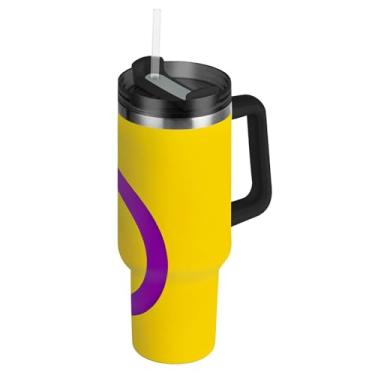 Imagem de Joisal Lgbt Pride Flag Intersex Copos multicoloridos da paz com tampas e canudos Copo grande de 1,134 g com alça Garrafa de água isolada Copo de café para carro de aço inoxidável