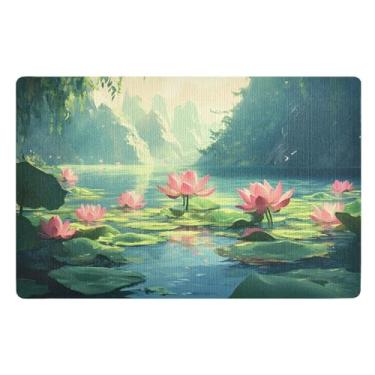 Imagem de Joisal Lotus Pond Tapete de porta interior verde caçador de sujeira tapetes de boas-vindas engraçados para porta da frente, tapete fino 81 x 50 cm