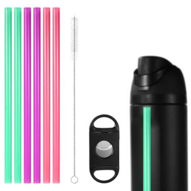 Imagem de 6 peças de canudo de substituição para Owala FreeSip, canudo de garrafa de água de silicone reutilizável compatível com garrafas de água isoladas Owala FreeSip 14,19,24,32,40 g (roxo, rosa, ciano)