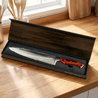 Imagem de Faca Chef Profissional 9” com Cabo de Madeira Tratada – Aço Inoxidável, Ideal para Cozinha e Churrasco