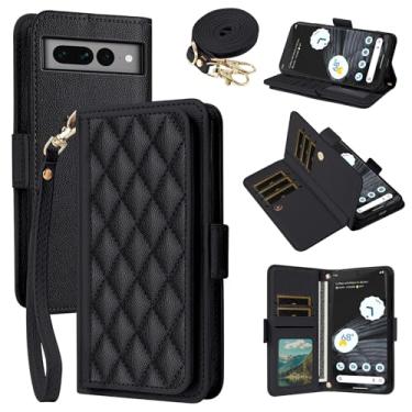 Imagem de Dibosom Capa carteira para Google Pixel 7 Pro 5G Argyle com alça de pulso/ombro, compartimentos para cartões, porta-cartões, minimalista, acolchoada para Pixel7Pro, Pixel7, XL, Seven 7Pro, preta