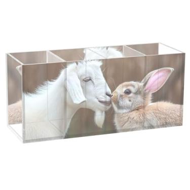 Imagem de TSENQUE Porta-lápis colorido personalizado para mesa arte cabra coelho beijando engraçado escritório organizador acrílico pincel caneta, copos, armazenamento de lápis
