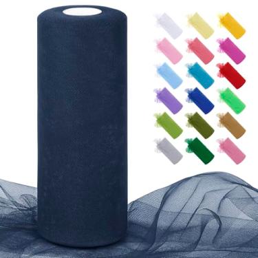 Imagem de JeogYong Rolos de tecido de tule azul marinho 30,5 cm por 100 metros tecido de malha de poliéster fita de tule para saias tutu, embrulho de presente, decoração de aniversário/festa/casamento