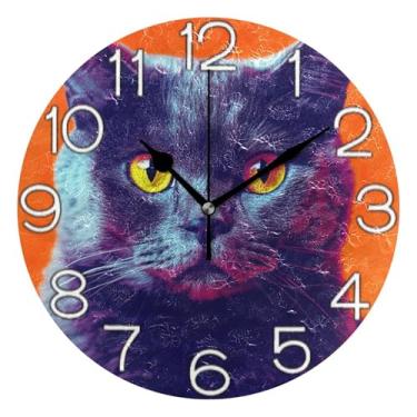 Imagem de GAIGEO Relógio de parede decorativo analógico funky alimentado por bateria relógio de cozinha rústico, decoração de parede de casa de fazenda moderna, gato fofo preto laranja, 25 cm, ponteiros