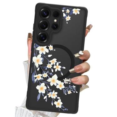 Imagem de DOTARA Capa magnética para Samsung Galaxy S25 Ultra, compatível com Magsafe estampa floral de flor preta translúcida fosca à prova de choque capa de telefone fina para mulheres e meninas, flor de pera